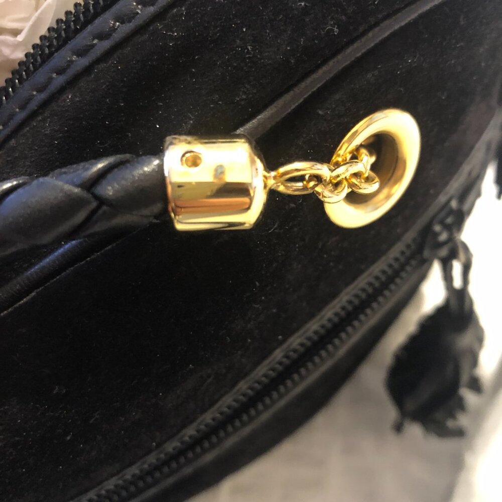 Bottega Veneta Black Suede Shoulder Bag with Leather straps Gold accents - Picture 13 of 13